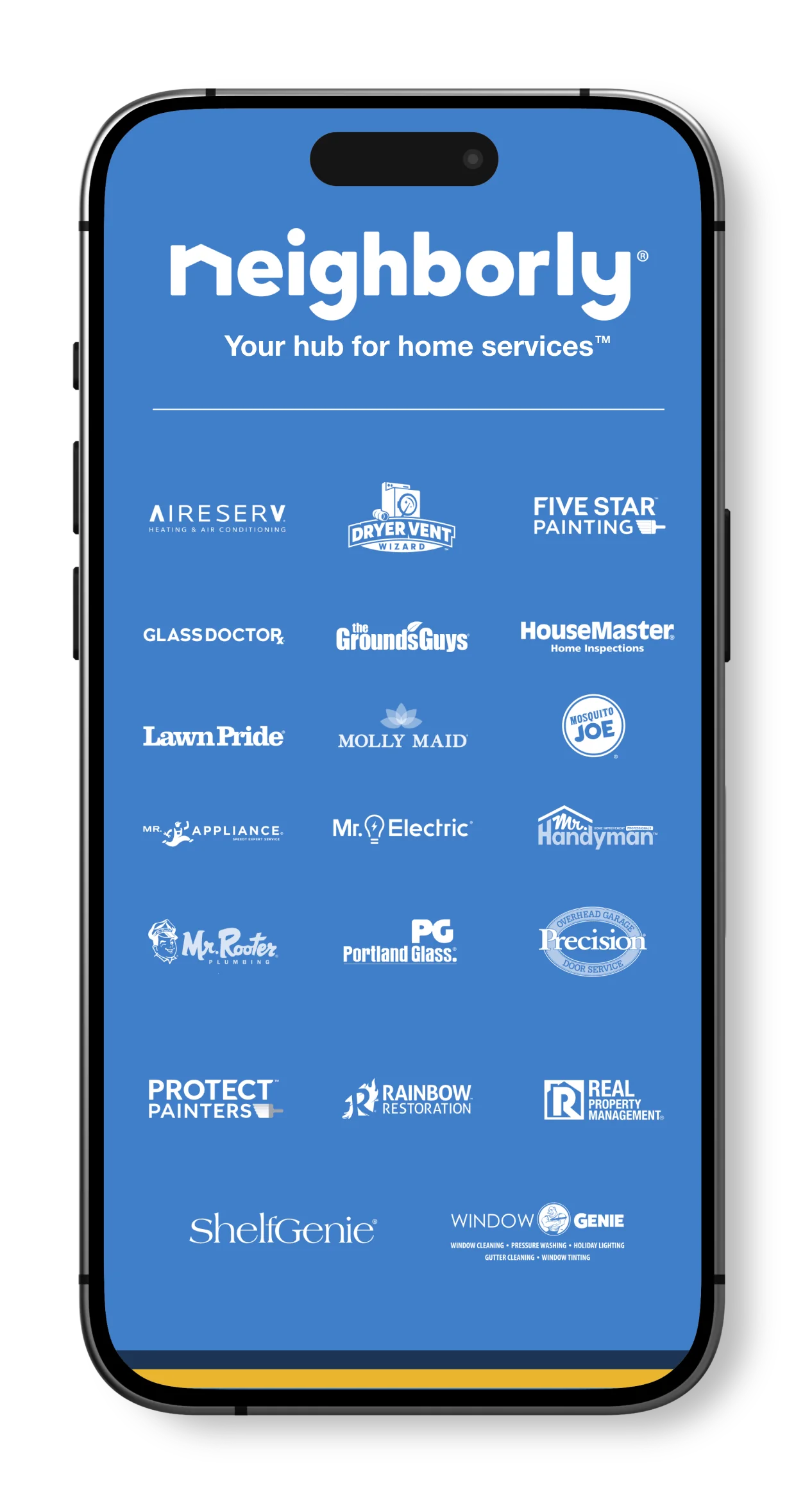 Neighborly brand logos displayed in Neighborly App on smartphone screen.