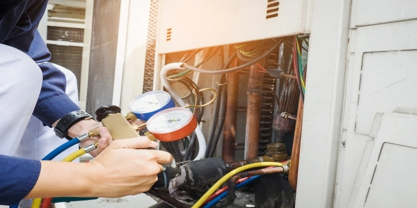 AC technician checking air conditioner