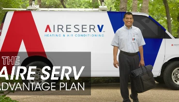 Aire Serv tech and van with text: 