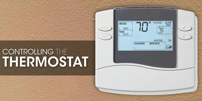 Digital thermostat with text: 