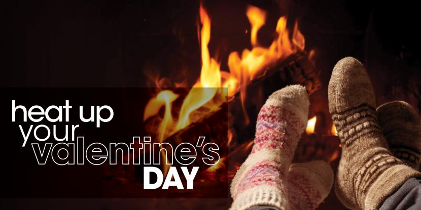 People in front of fire with text: 